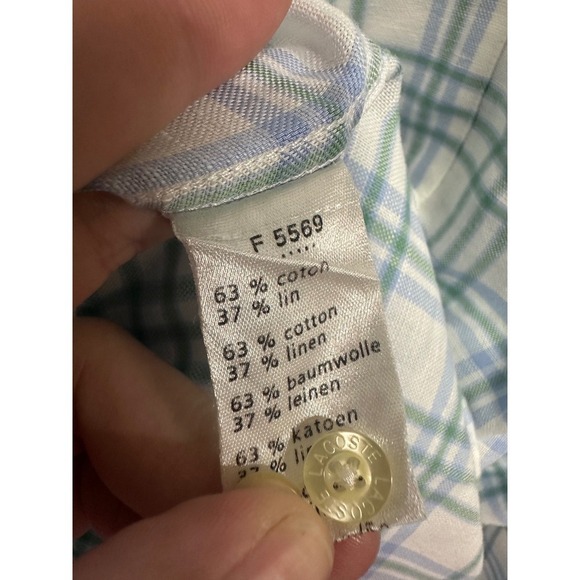 Lacoste Size 44 Men's Casual Shirt Plaid Check Long Sleeve Authentic Blue White - Picture 5 of 5